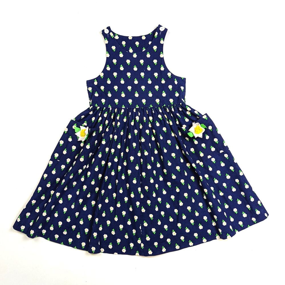 Vintage Hartstrings Dress Girls Sz 6 Navy Floral Sundress Y2K Party Casual